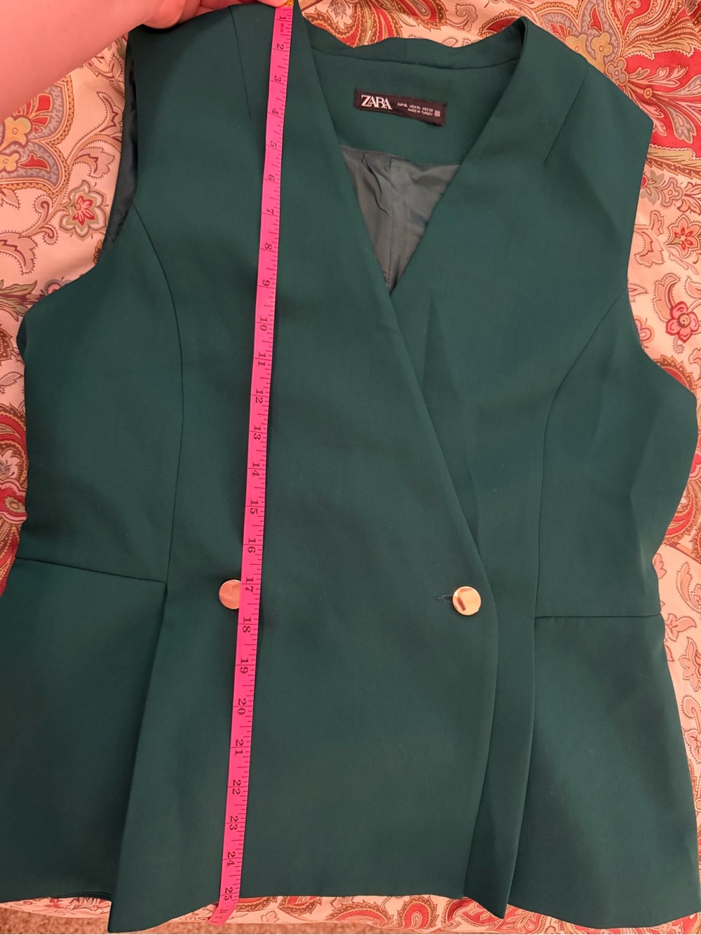 Zara Emerald Green Vest Size XL Gold Buttons Workwear Capsule Wardrobe Office - Picture 5 of 8